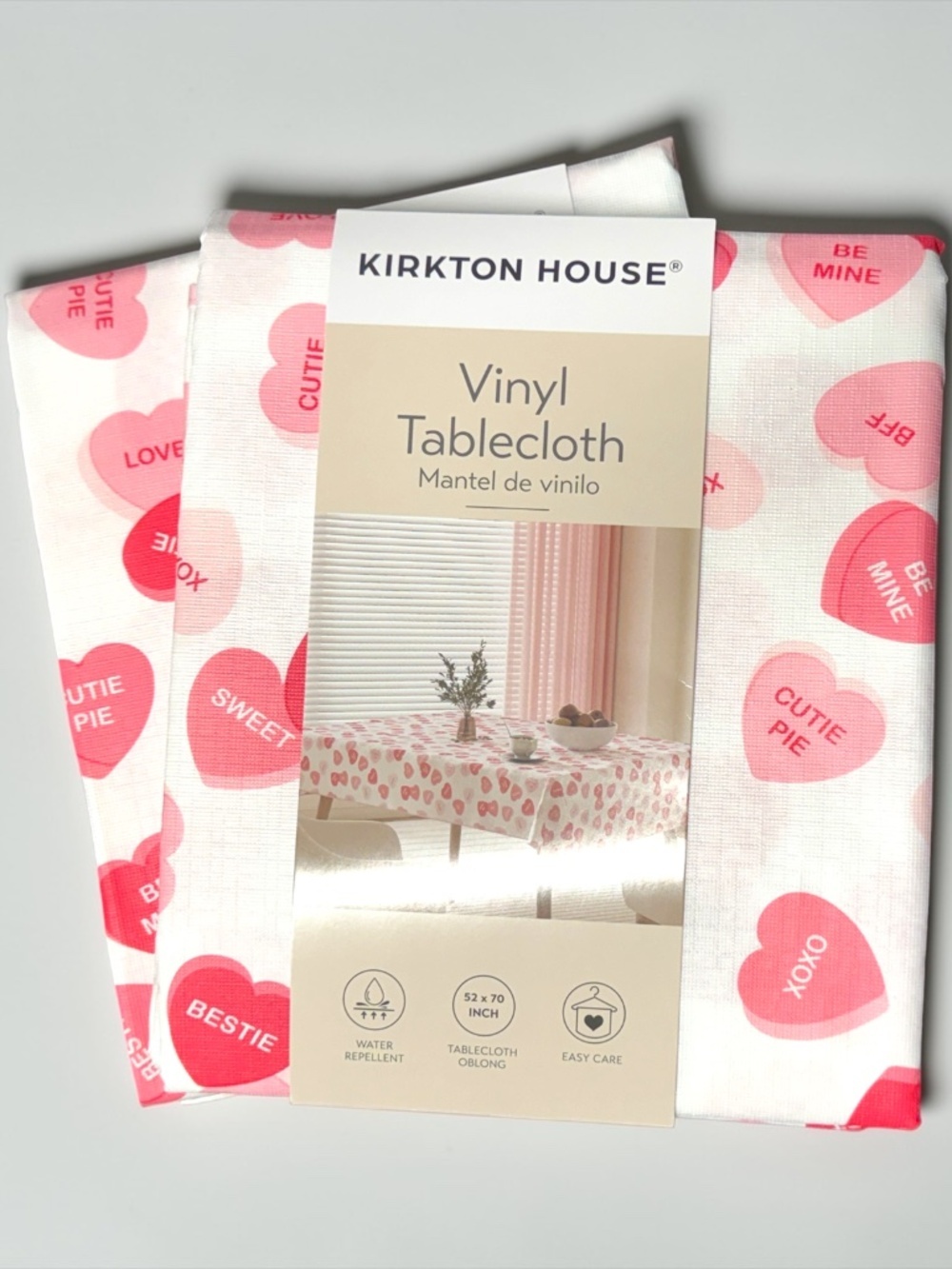Kirkton House Valentine Tablecloth Heart Print Vinyl Tablecloth Waterproof Cute